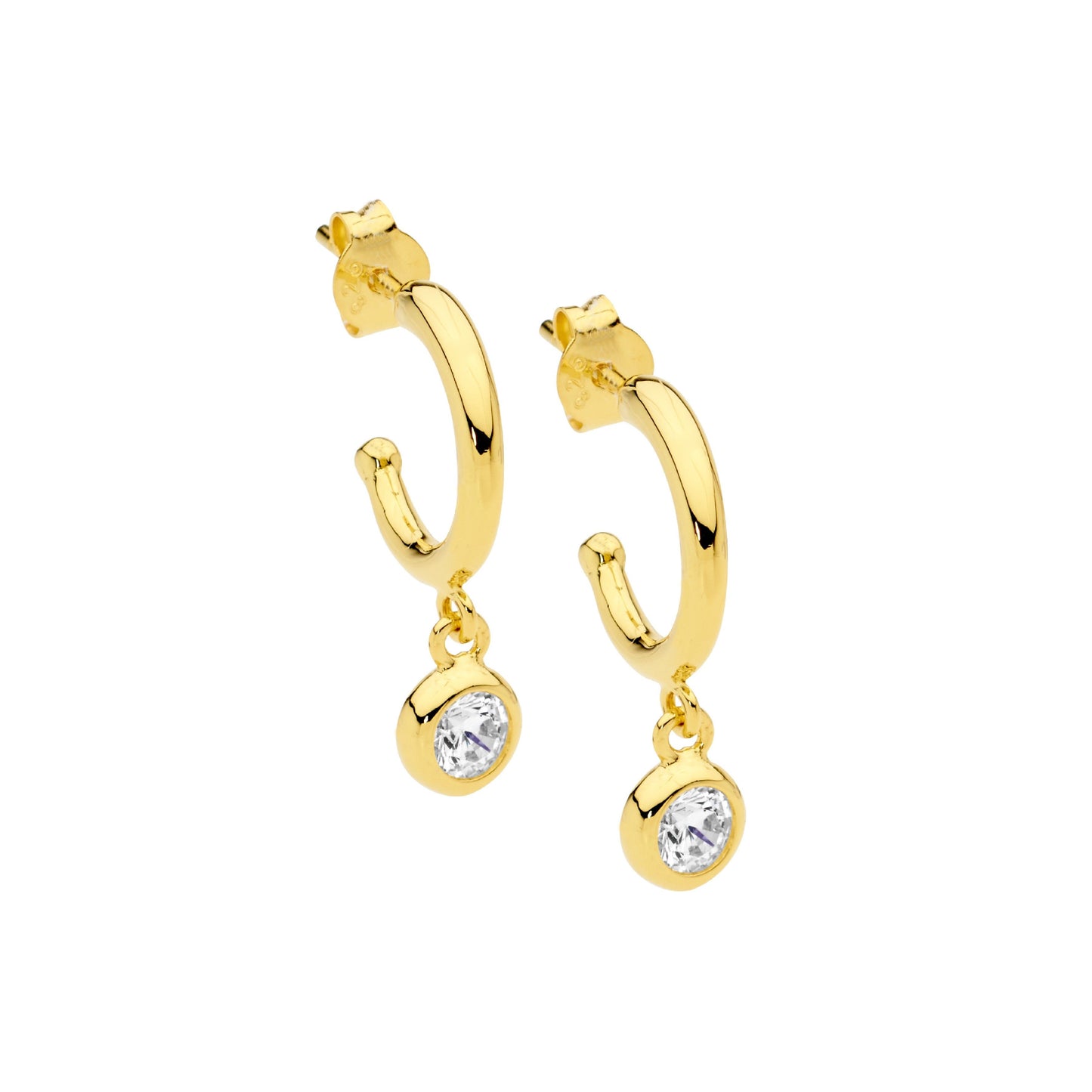 Sterling Silver Hoop Earrings, Cubic Zirconia Drop | Gold Plating