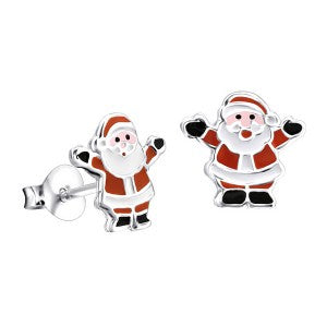 Sterling Silver Enamel Santa Studs