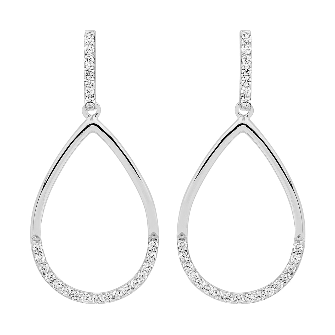 Sterling Silver Open Tear Drop Earrings with Cubic Zirconia