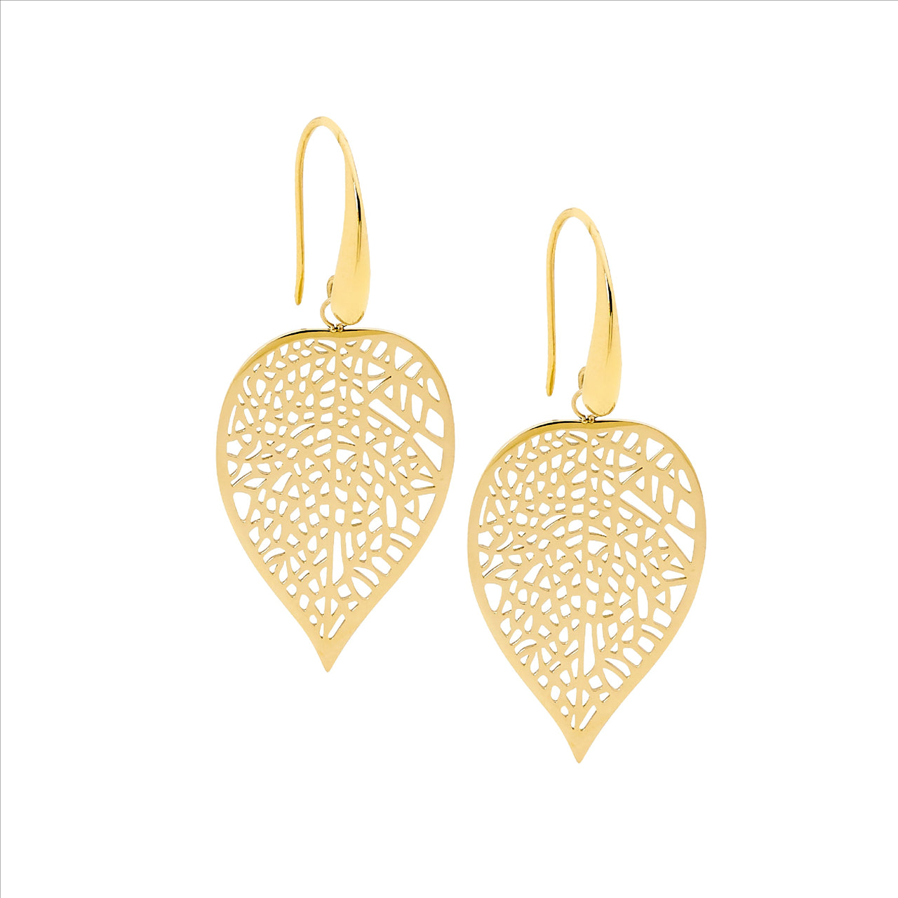 Stainless steel leaf drop earrings w/ gold IP plating