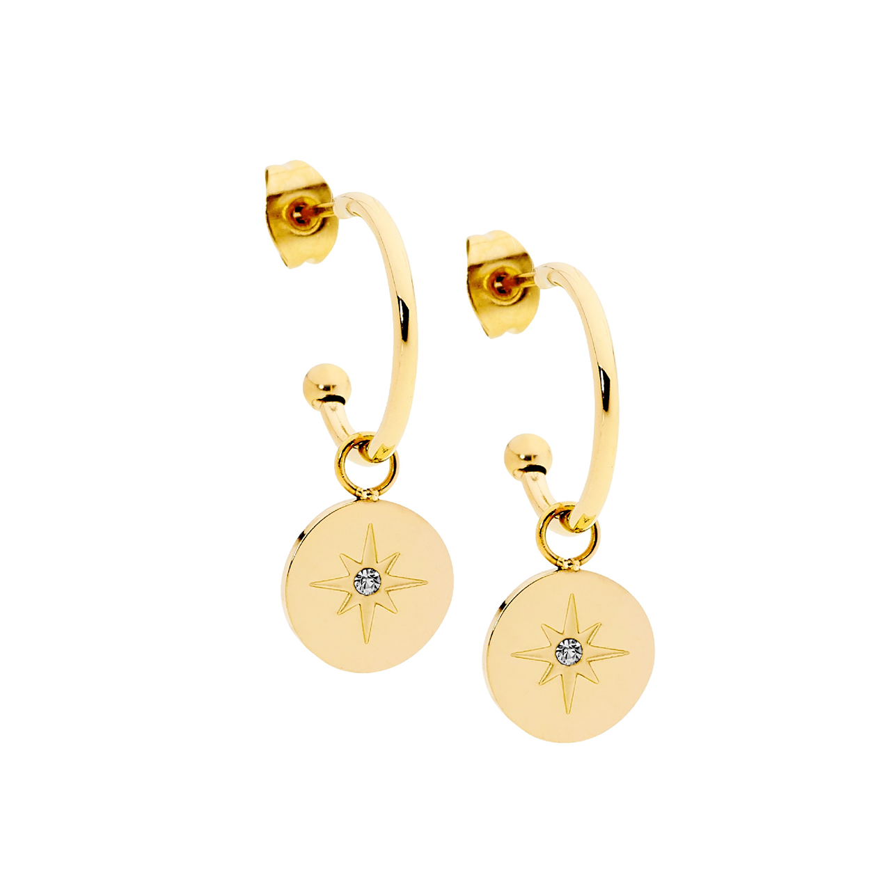 Stainless Steel Hoop Stud Earrings | Gold Plated