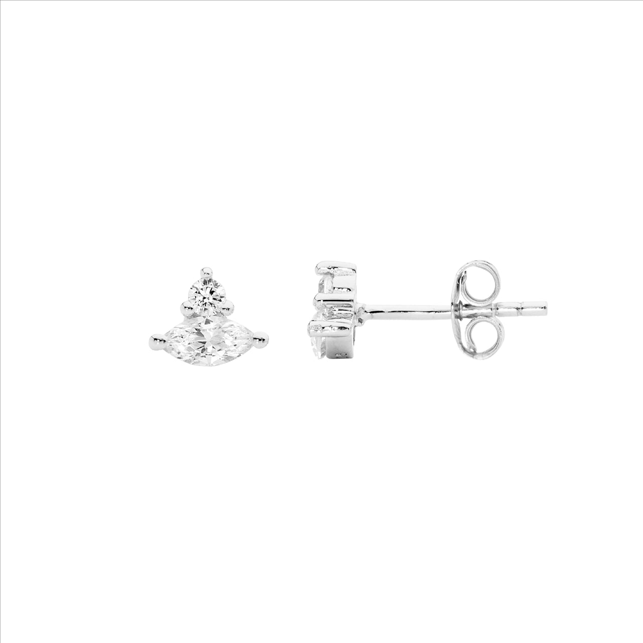 Sterling Silver Marquise & Round Cubic Zirconia Stud Earring