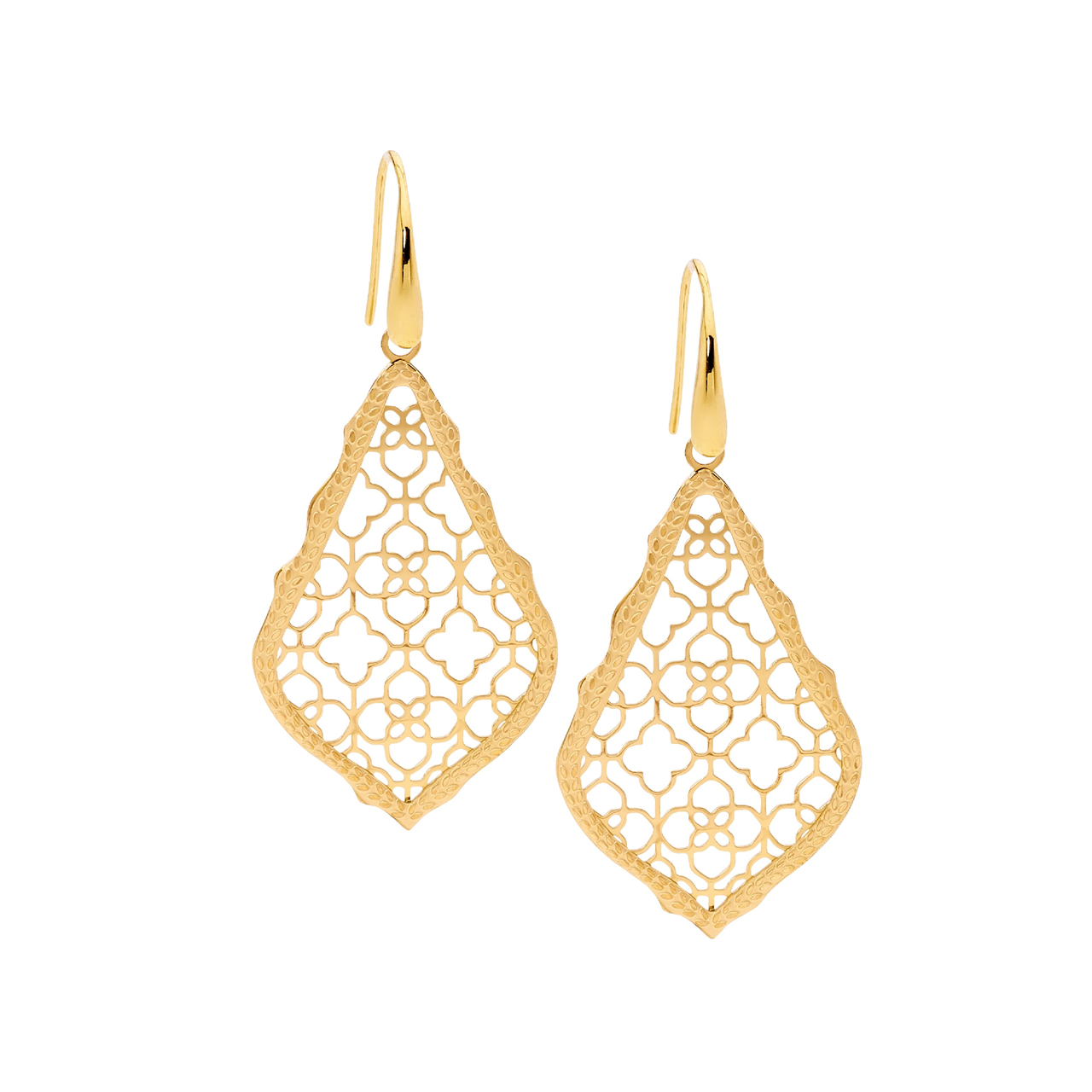 Stainless Steel open tear filigree earrings, shp/hook w/gold IP Plating