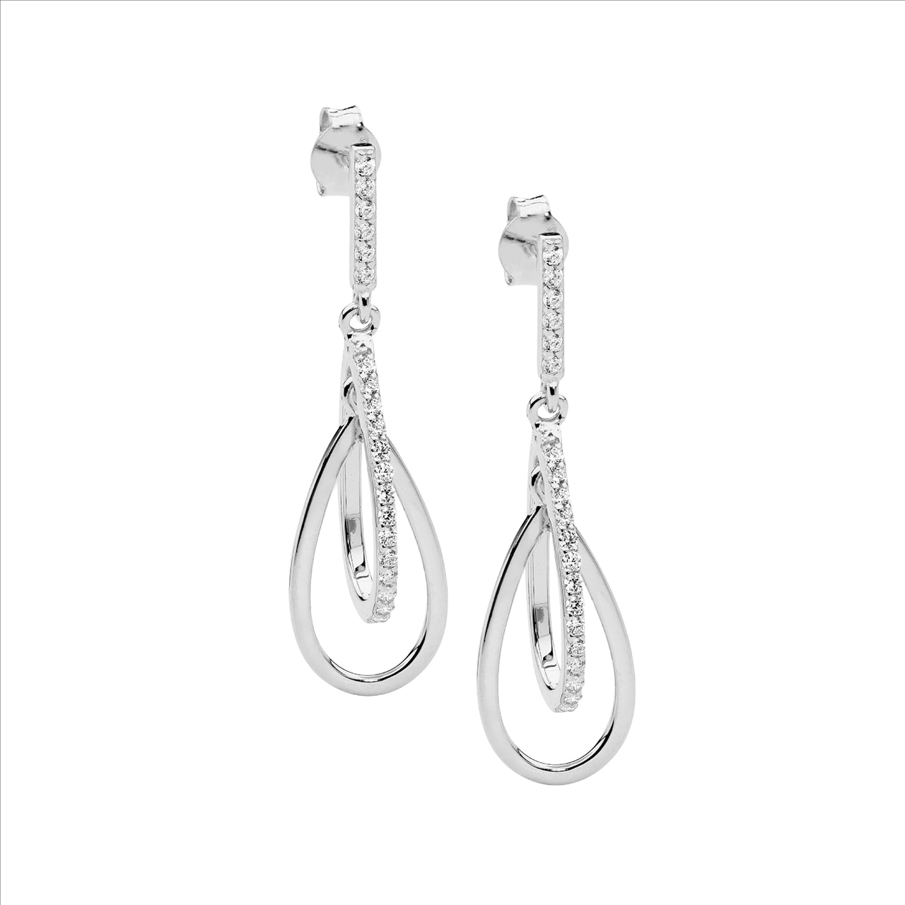 Sterling Silver Double Open Tear Drop Earrings