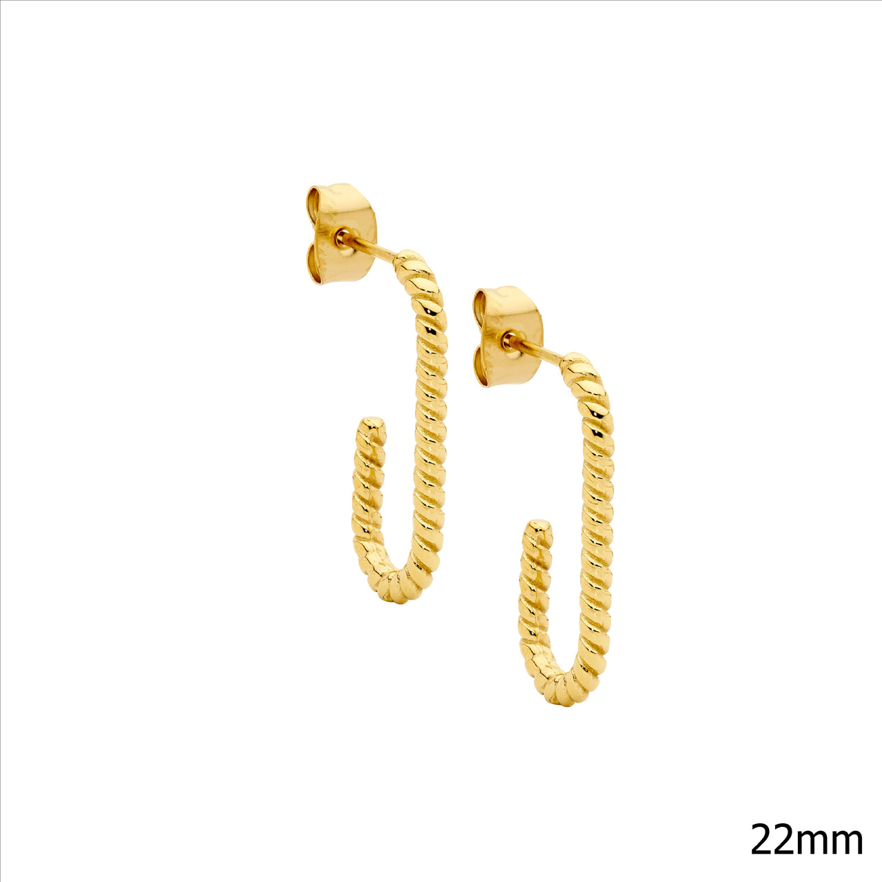 Stainless Steel Twist Hoop Stud Earrings, 22mm | Yellow Gold IP Plated