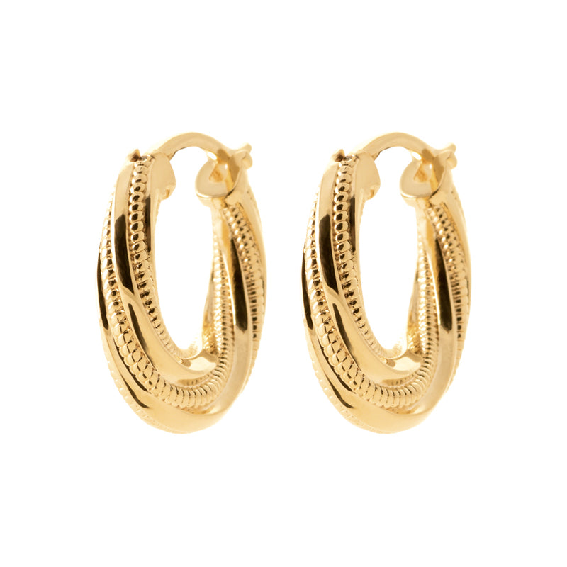 18ct Yellow Gold Plated Alloy Textured Twist Medium Hoop Earrings