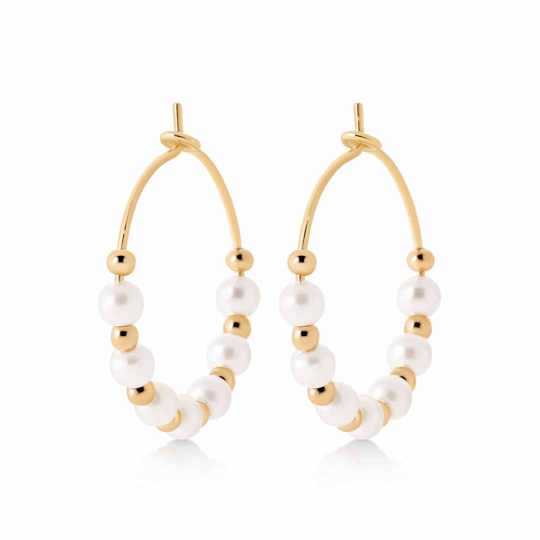 18ct Yellow Gold Plated Alloy Synthetic Gemstone Beaded Hoop Earrings