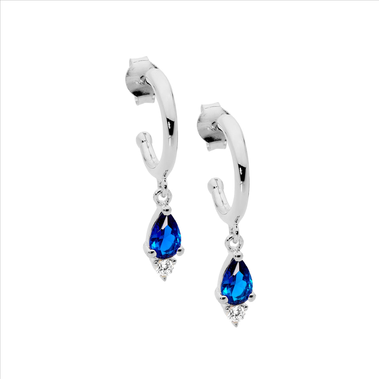 Sterling Silver Cubic Zirconia Hoop Drop Stud Earrings