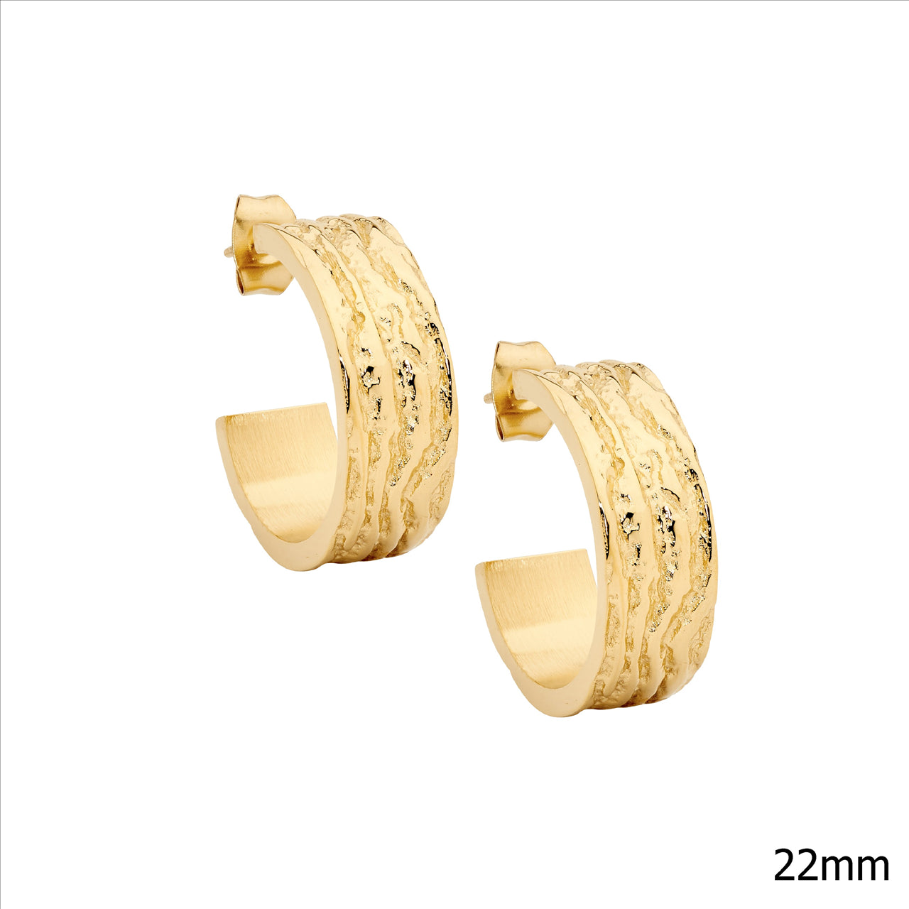 Stainless Steel Stud Hoop Earrings, Yellow Gold IP Plated
