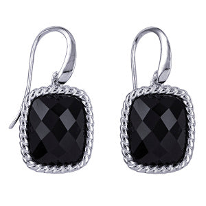 Sterling Silver Cushion Cut Onyx Earrings