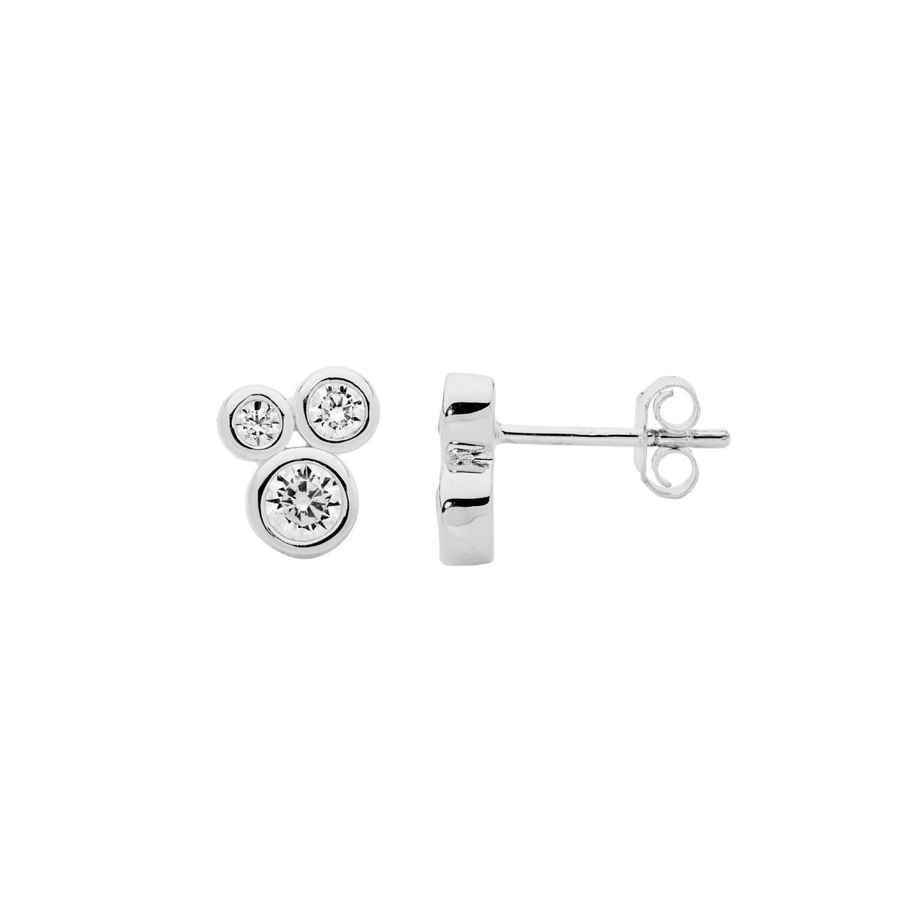 Sterling Silver Bezel Set Cubic Zirconia Cluster Earrings