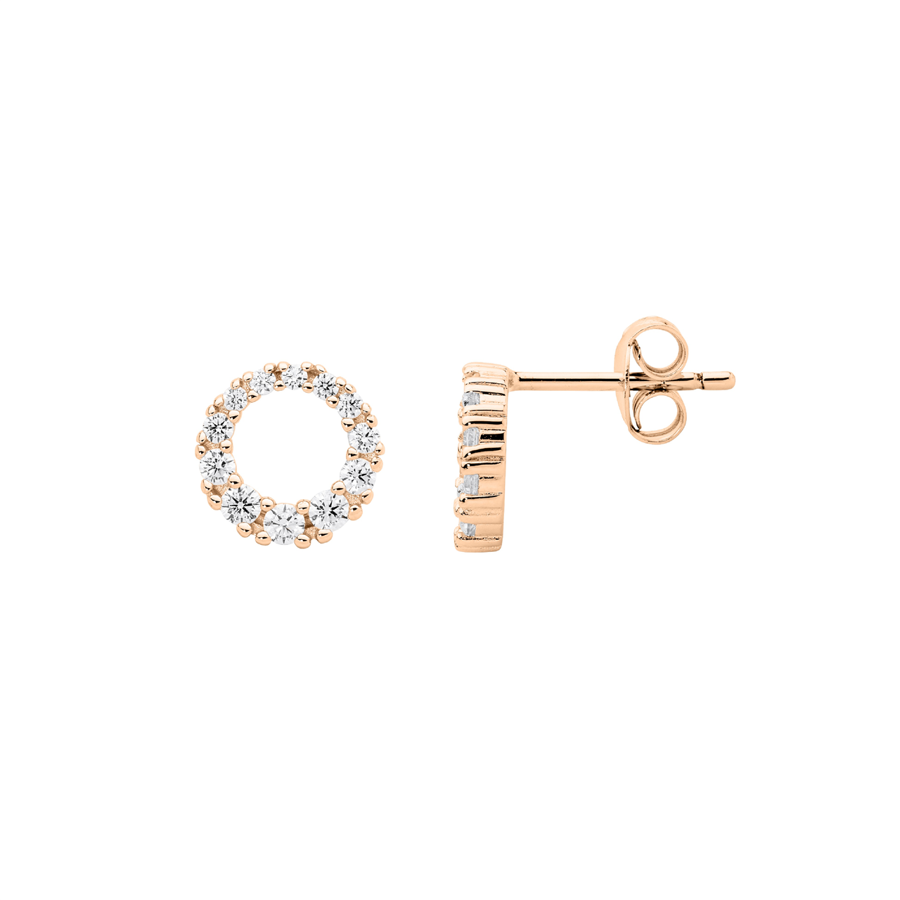 Sterling Silver Gradual Cubic Zirconia Circle Earrings | Rose Gold Plating