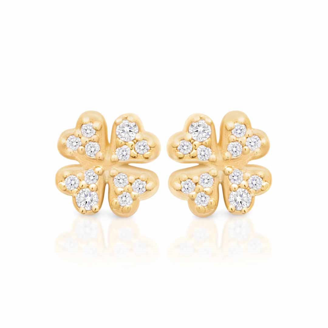 18ct Yellow Gold Plated Cubic Zirconia Four Leaf Clover Stud Earrings