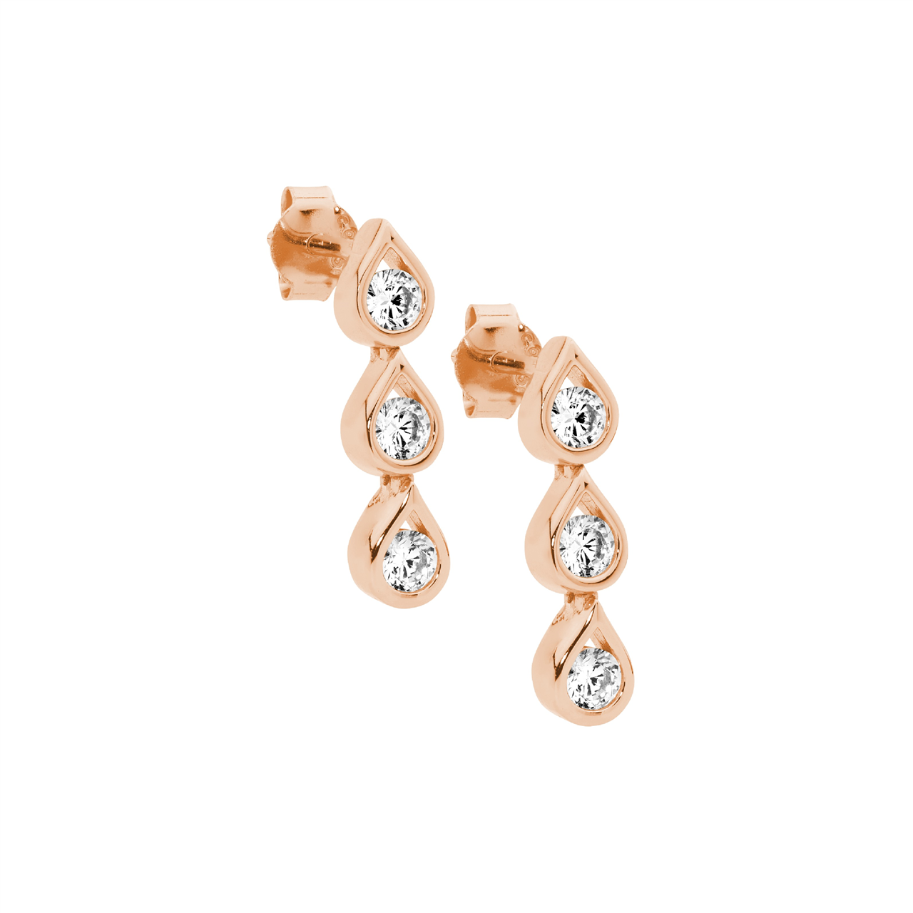 Sterling Silver Cubic Zirconia Drop Earrings | Rose Gold Plating