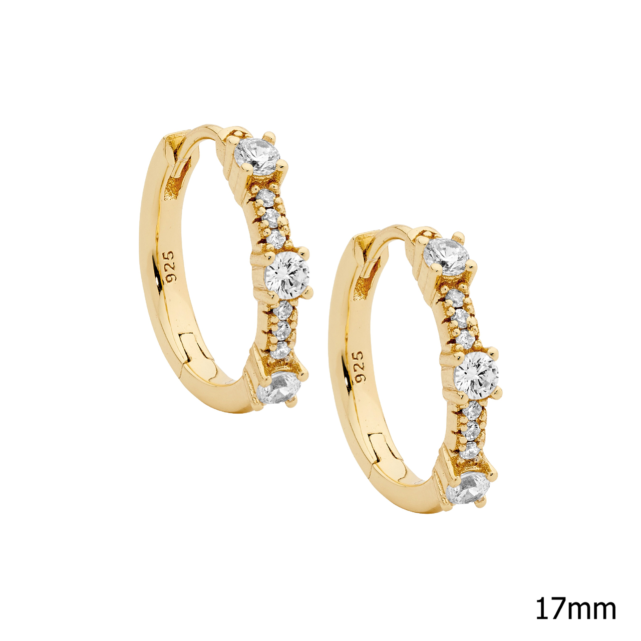 Sterling Silver Cubic Zirconia Huggie Earrings | Gold Plating