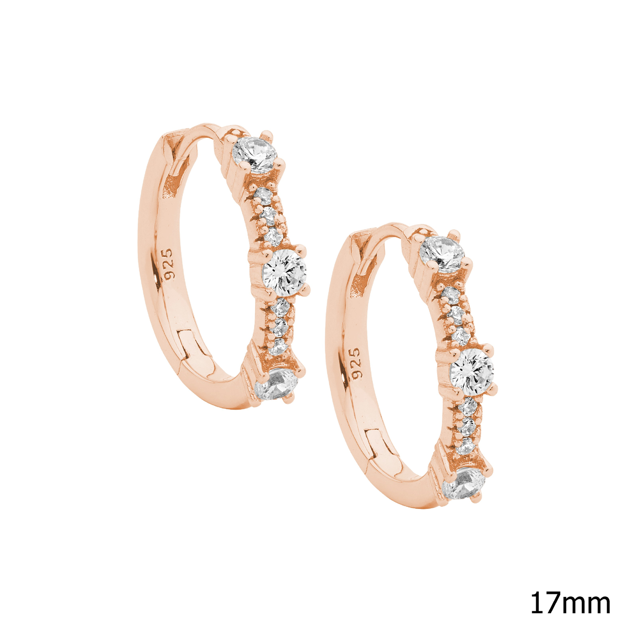 Sterling Silver Cubic Zirconia Huggie Earrings | Rose Gold Plating