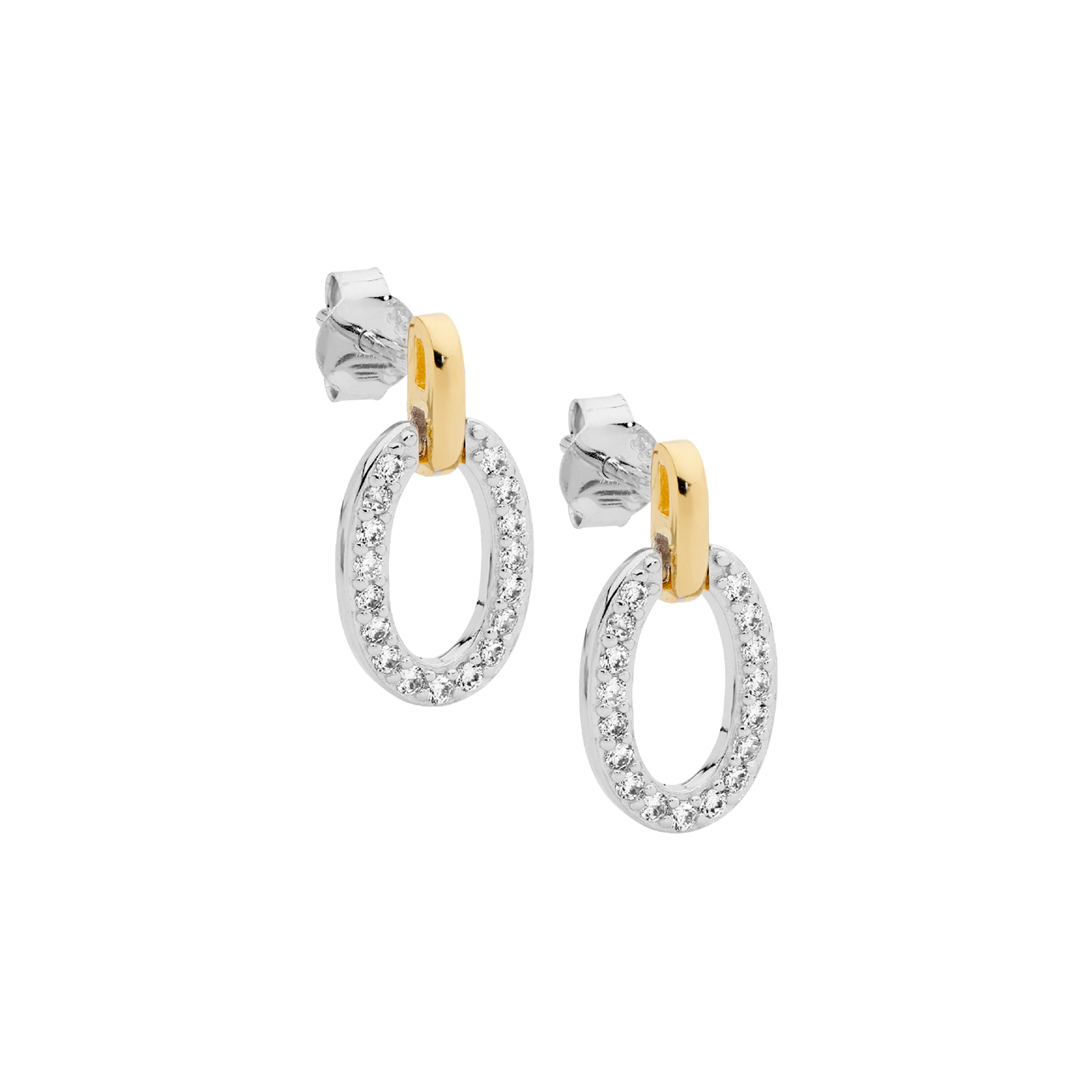 Sterling Silver Cubic Zirconia Open Oval Earrings