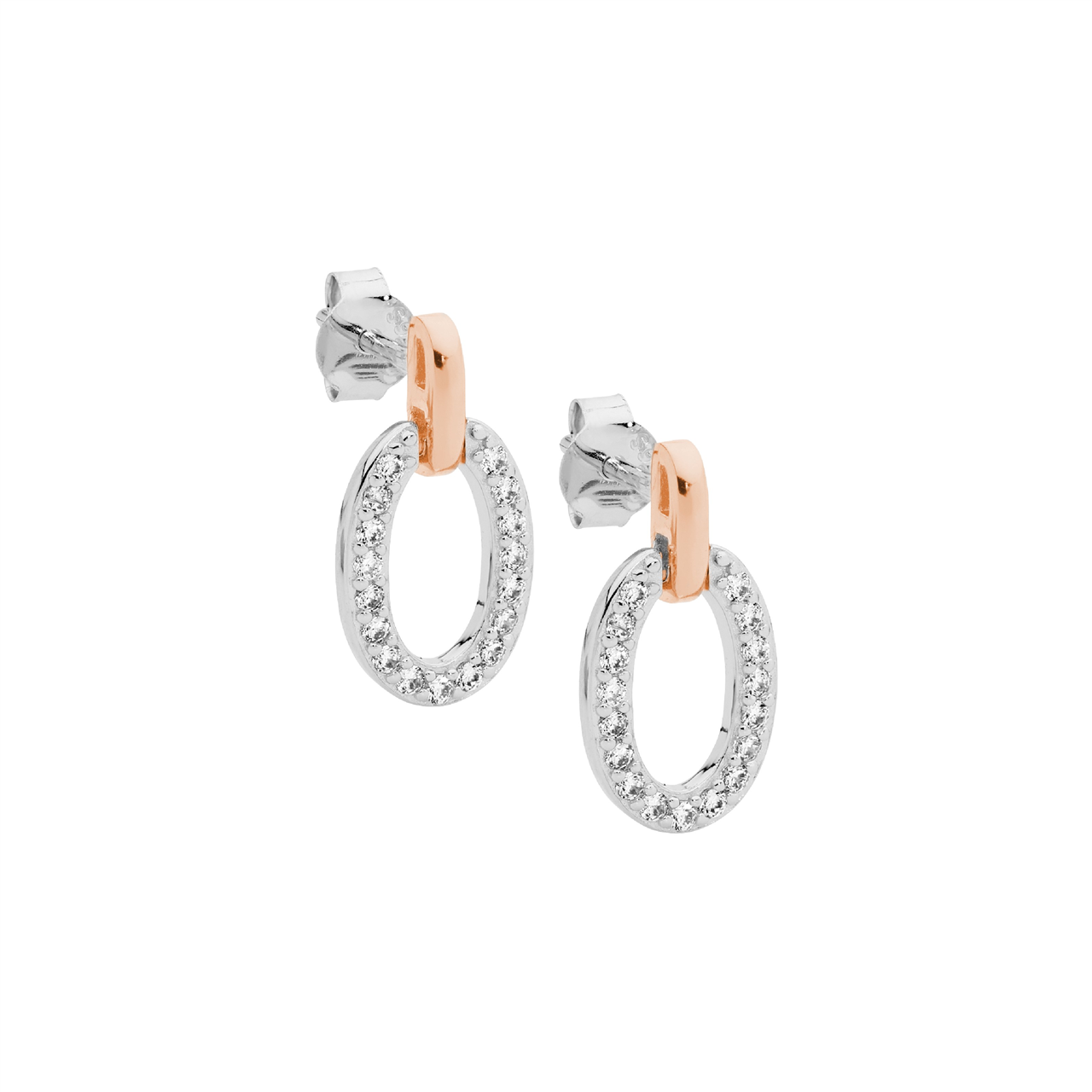 Sterling Silver Cubic Zirconia Open Oval Earrings