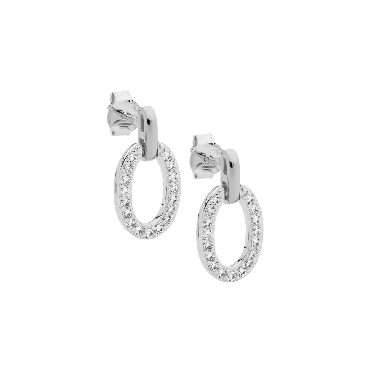 Sterling Silver Cubic Zirconia Open Oval Earrings