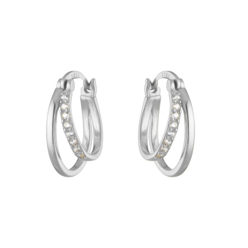 Sterling Silver Lever Back Double Hoop Cubic Zirconia Earrings