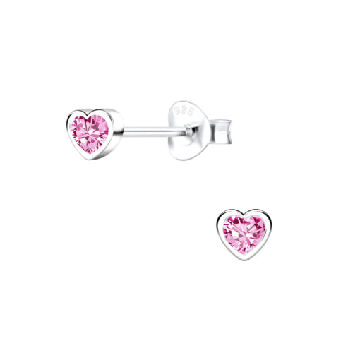 Sterling Silver Cubic Zirconia Heart Stud Earrings