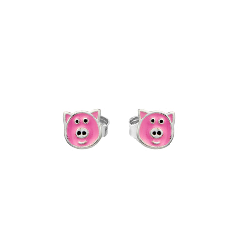 Sterling Silver Happy Pig Enamel Stud Earrings