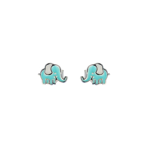 Sterling Silver Blue Elephant Stud Earrings