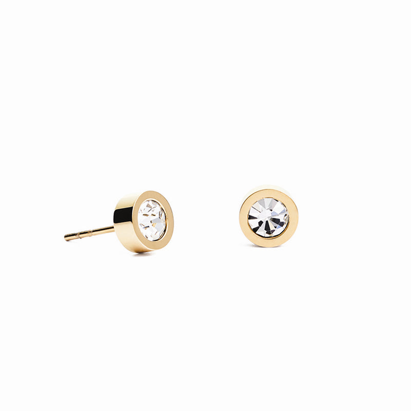 Stainless Steel Crystal Glass Stud Earrings | Gold Plated