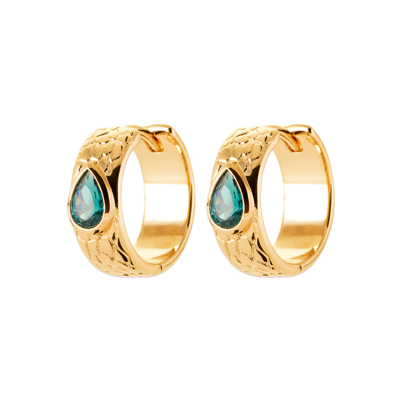 18ct Yellow Gold Plated Huggies with Green Pear Cubic Zirconia