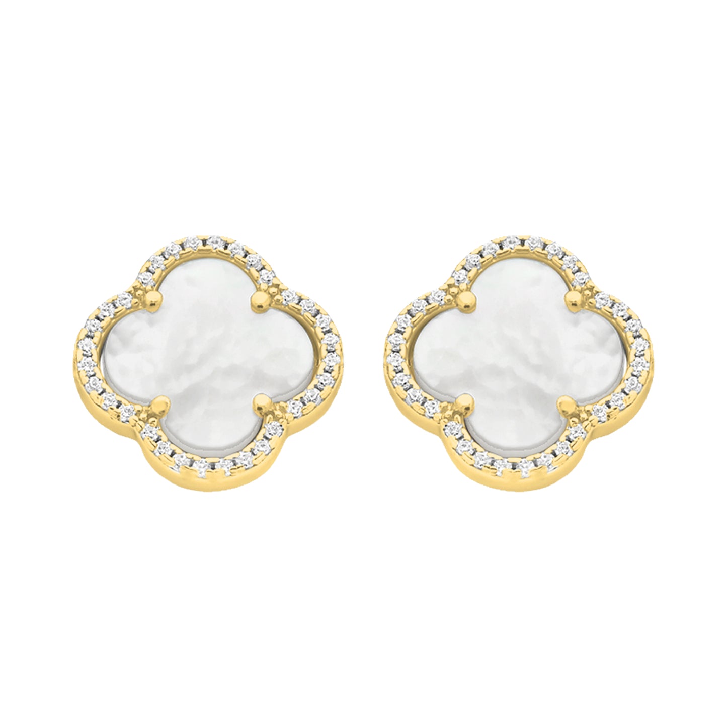 Sterling Silver Mother Of Pearl Cubic Zirconia Earrings | Gold Plated