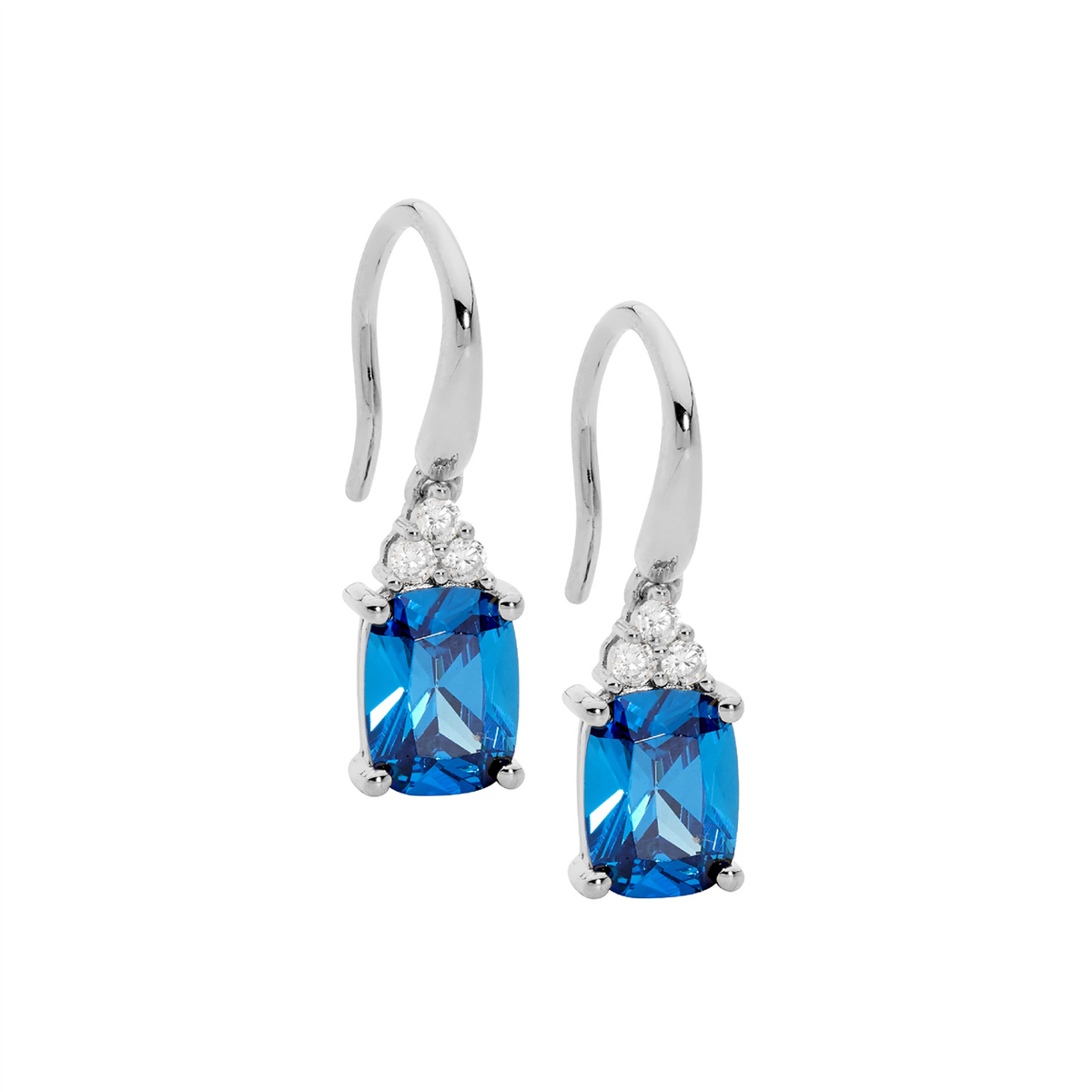 Sterling Silver Sapphire Blue Cushion Cut Cubic Zirconia Earrings