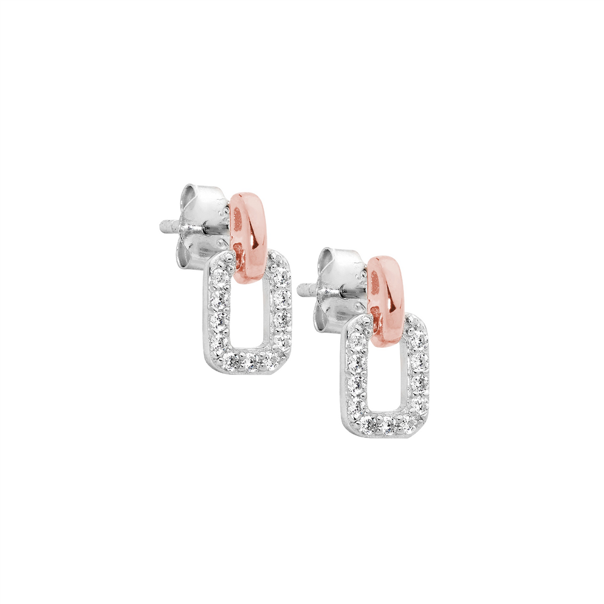 Sterling Silver Cubic Zirconia Earrings w/Rose Gold Plated Top Bar