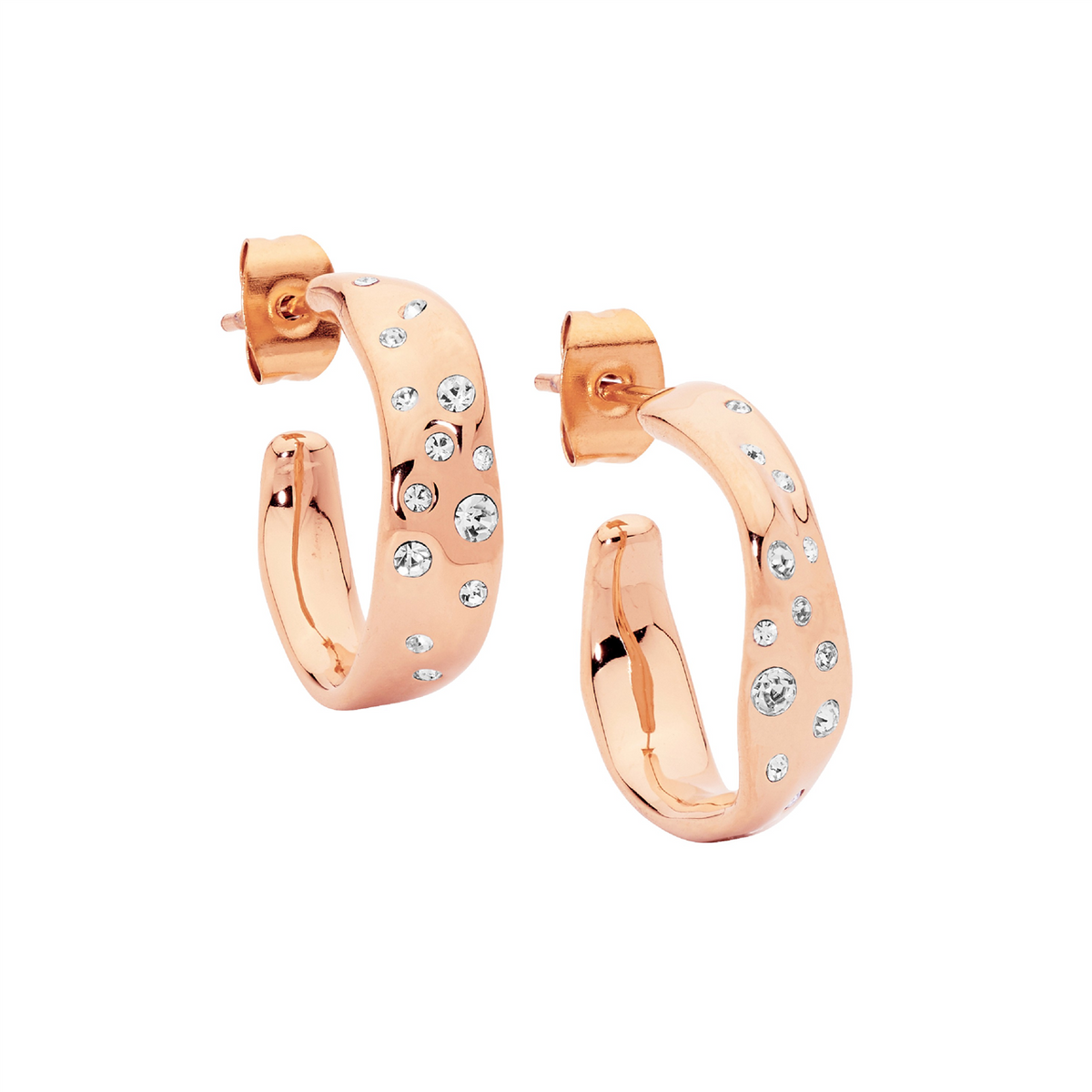 Stainless Steel Hoop Earrings w/Scattered White Crystals