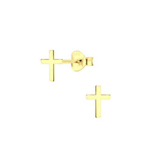 Sterling Silver Gold Plated Petite Cross Studs