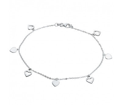 Stg Silver Anklet with heart charms
