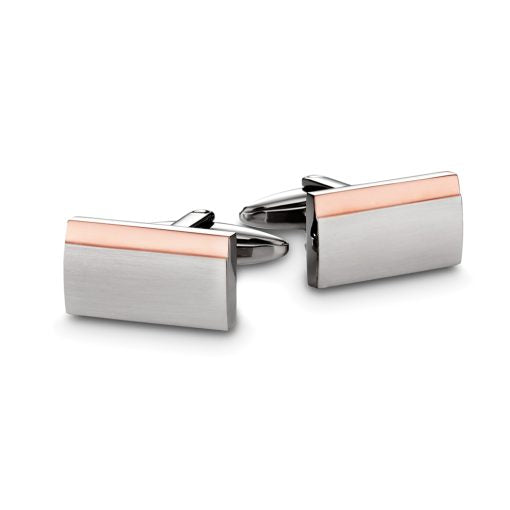 Stainless Steel Cufflinks with Rose Gold Plated Detail