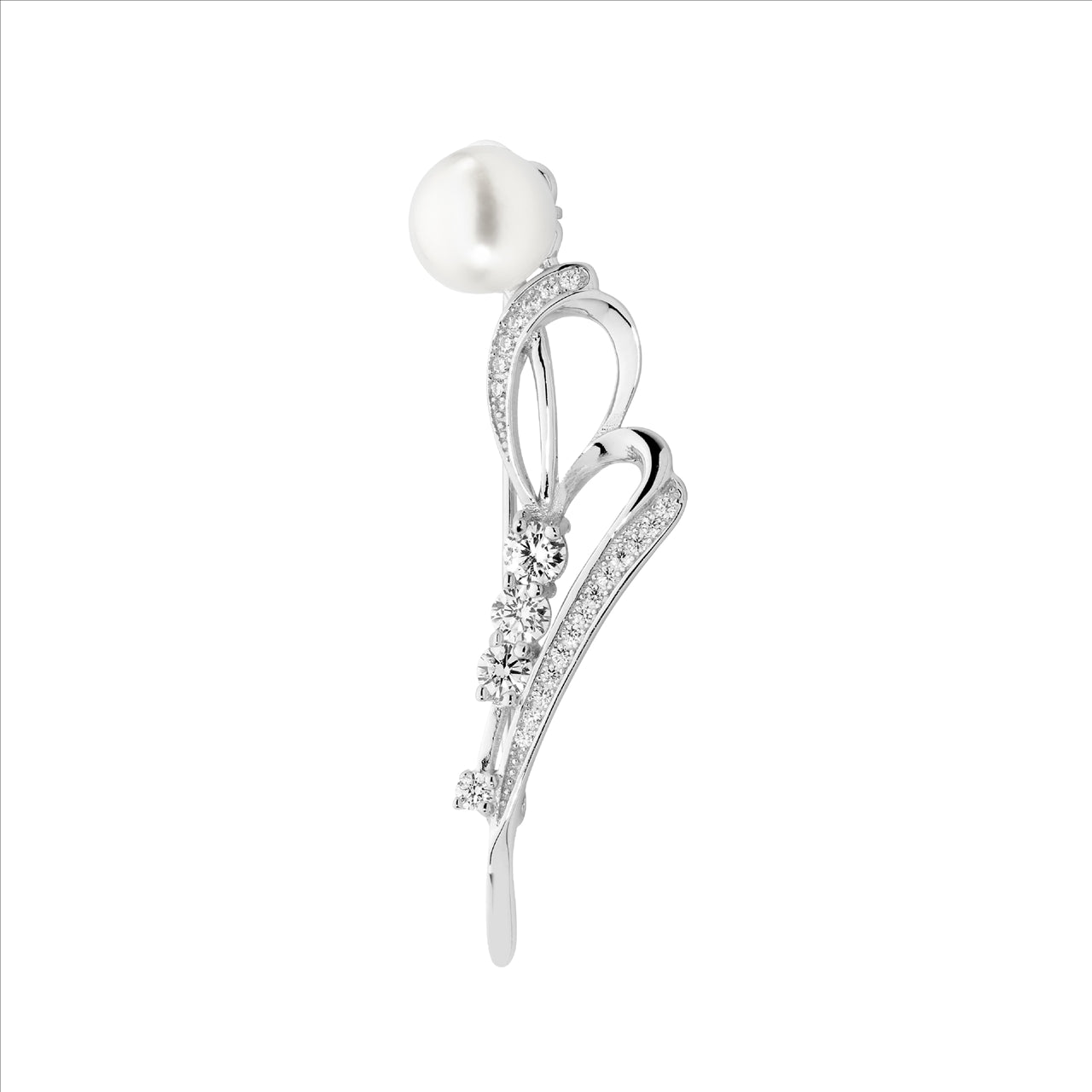 Sterling Silver Wh CZ Brooch w/ Freshwater Pearl